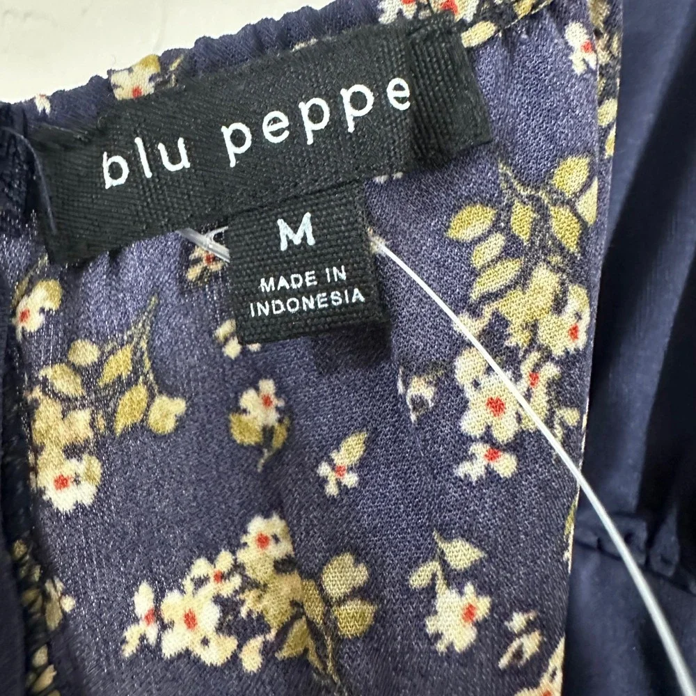 Blu Pepper Navy Blue Floral Lace‎ Trim Maxi Dress Sweetheart Neck Women's M Boho - Picture 2 of 12